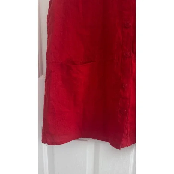 FLAX Red Linen Sleeveless Button Down Shirt Collar and Pockets Size S Preloved - Picture 4 of 9